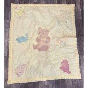 Homemade Baby comforter Quilt Crib Bedding Yellow Vintage Animals